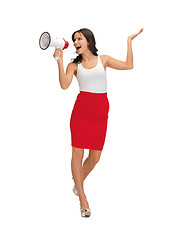 Image showing woman in blank white t-shirt with megaphone