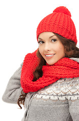 Image showing beautiful woman in hat, muffler and mittens