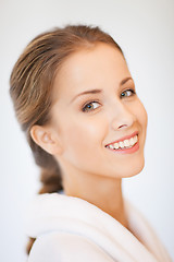 Image showing beautiful woman in bathrobe