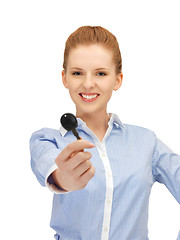 Image showing happy woman with car key