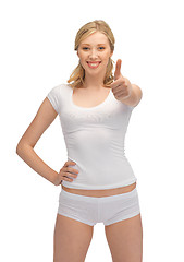 Image showing woman in cotton undrewear with thumbs up