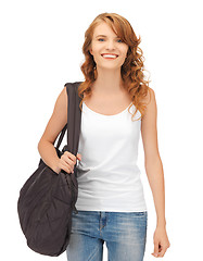 Image showing teenage girl in blank white t-shirt with bag