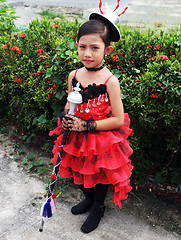 Image showing Thai marching girl in traditional dress during in a parade, Phuk