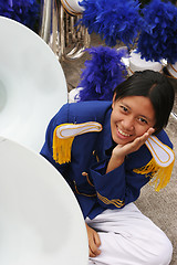 Image showing Thai marching girl in traditional dress during in a parade, Phuk
