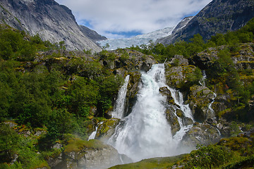 Image showing Waterfall and Briksdalsbreen