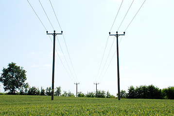 Image showing Electricity pylons in a rural setting