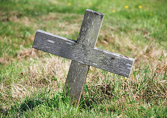 Image showing Wooden cross marking a grave