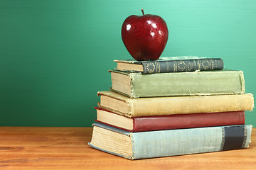 Image showing Back to School Books and Apple With Chalkboard