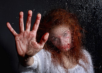 Image showing Horror Themed Image With Bleeding Freightened Woman