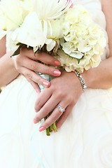 Image showing Pretty Bride on Her Wedding Day Outdoors