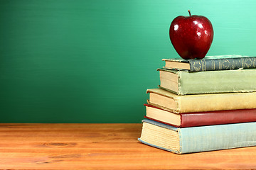 Image showing Back to School Books and Apple With Chalkboard