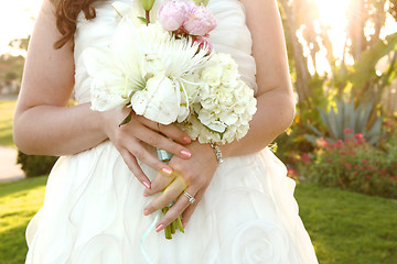 Image showing Pretty Bride on Her Wedding Day Outdoors