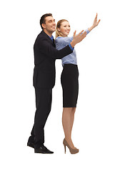 Image showing man and woman making a greeting gesture