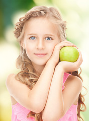 Image showing little girl with green apple