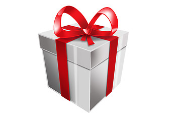 Image showing single white gift box with red ribbon