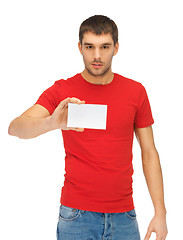 Image showing handsome man with note card