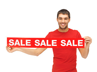 Image showing handsome man with sale sign