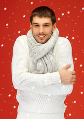 Image showing handsome man in warm sweater and scarf