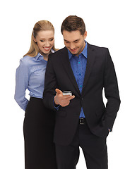 Image showing man and woman reading sms