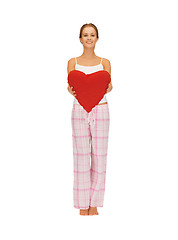 Image showing woman in cotton pajamas with big heart