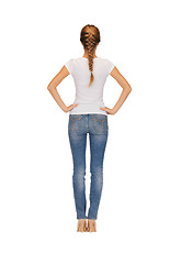 Image showing rear view of woman in blank white t-shirt