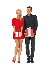 Image showing man and woman with gift boxes