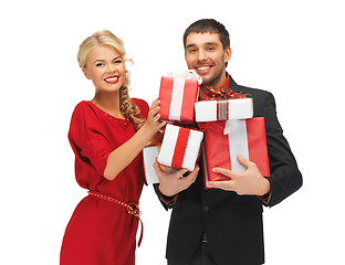 Image showing man and woman with gift boxes