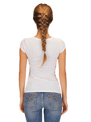 Image showing rear view of woman in blank white t-shirt