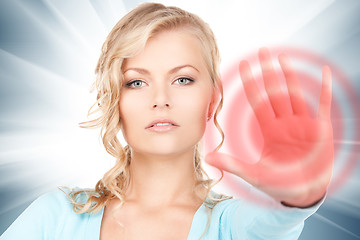 Image showing woman making stop gesture