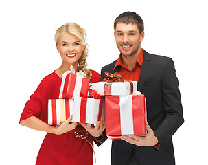 Image showing man and woman with gift boxes