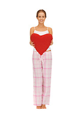 Image showing woman in cotton pajamas with big heart