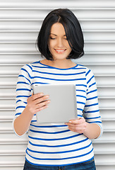 Image showing happy teenage girl with tablet pc computer