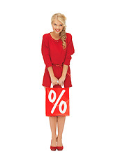 Image showing beautiful woman in red dress with shopping bag