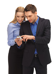 Image showing man and woman reading sms