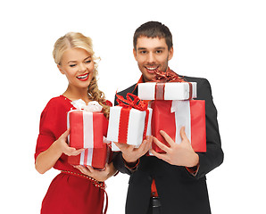 Image showing man and woman with gift boxes