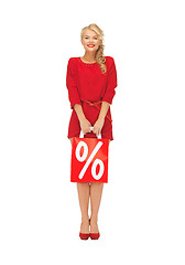 Image showing beautiful woman in red dress with shopping bag