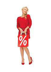 Image showing beautiful woman in red dress with shopping bag