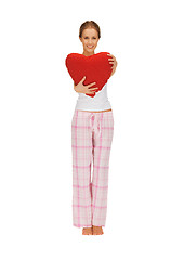Image showing woman in cotton pajamas with big heart