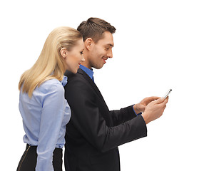 Image showing man and woman reading sms