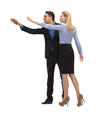 Image showing man and woman making a greeting gesture
