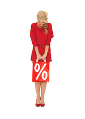 Image showing beautiful woman in red dress with shopping bag