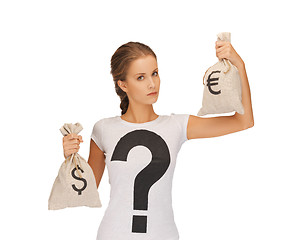 Image showing woman with dollar and euro signed bags