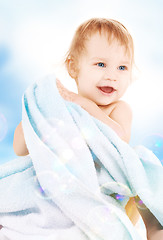 Image showing baby with blue towel