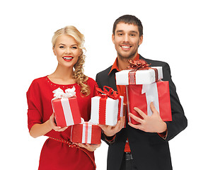 Image showing man and woman with gift boxes