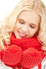 Image showing beautiful woman in mittens