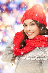 Image showing beautiful woman in hat, muffler and mittens