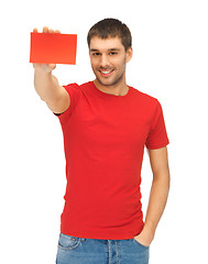 Image showing handsome man with note card