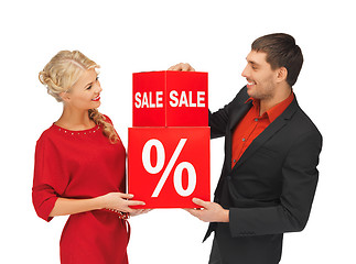 Image showing man and woman with percent sign