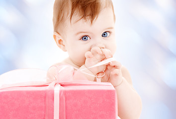 Image showing baby boy with gift box