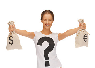 Image showing woman with dollar and euro signed bags